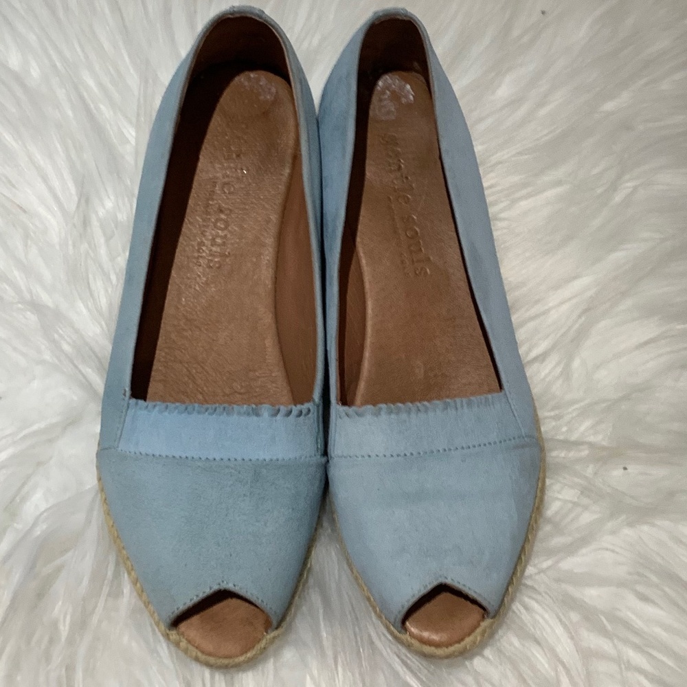 ✨GENTLE SOULS✨ comfy Lissa Ruffle A-line jute wedge heels Sz 7